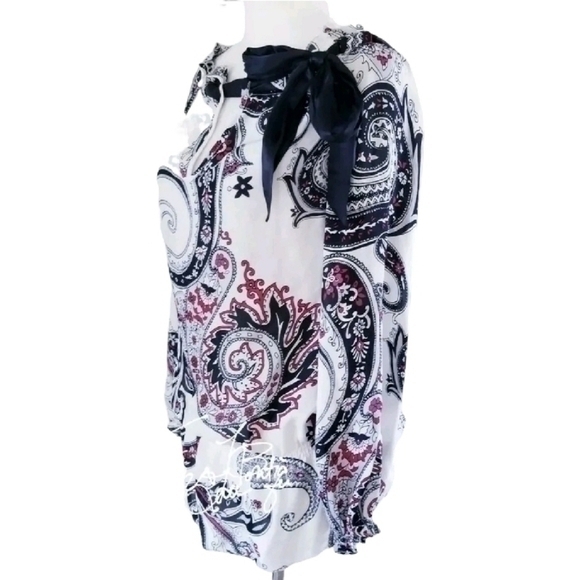 WHITE HOUSE BLACK MARKET TIE SHOULDER 100% SILK BLOUSE SZ S - Picture 4 of 9